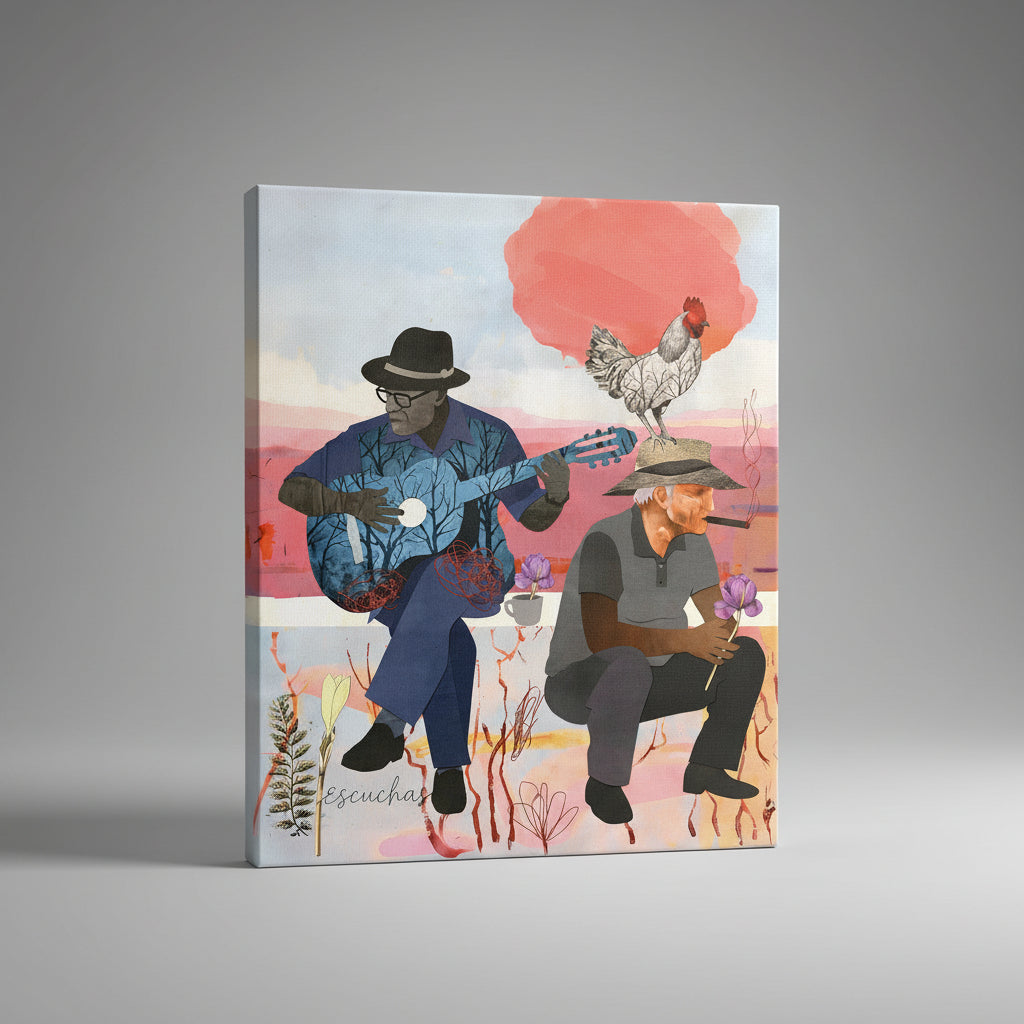 Cuban Men "Escuchas" 16 in x 20 in Varnished Art Canvas Print