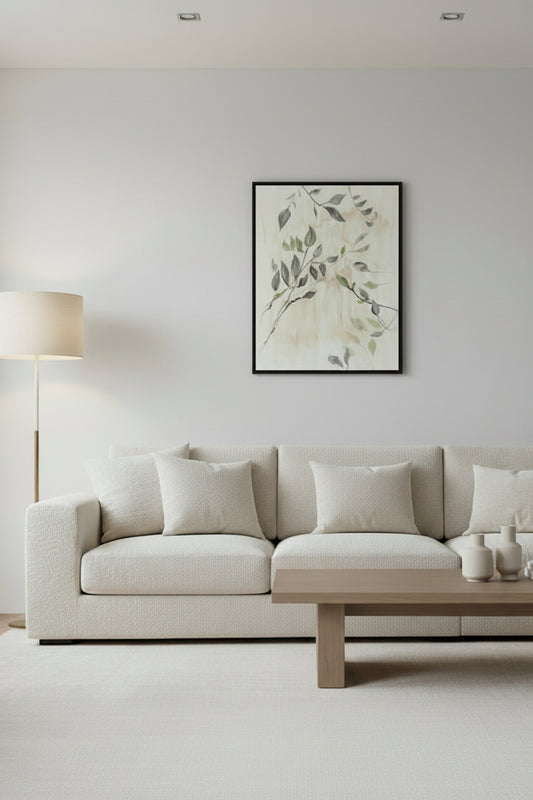 Painted Leaves Wall Art 24" x 36" Black Framed Varnished Canvas Print