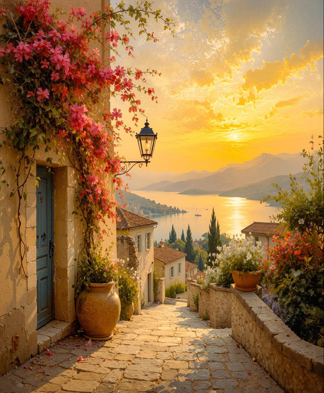 Mediterranean Sunset Wall Art 36in x 48in Varnished Canvas Print