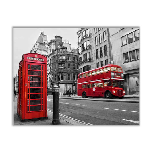 Red Phone box & double decker over monochrome london picture