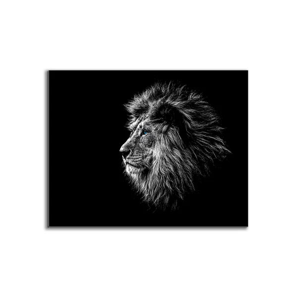 Blue Eyed Lion in Black and White 48"x 36"Canvas Art Silver Varnish