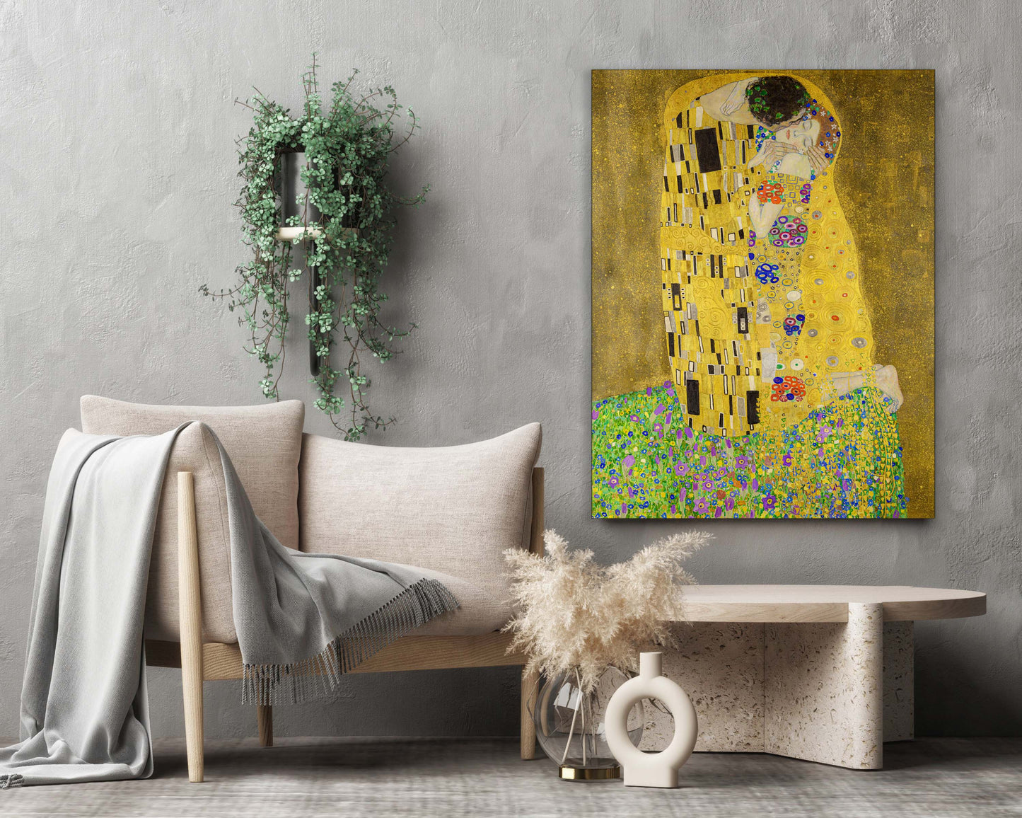 Klimt's "The Kiss" in Gold Varnish 36" X 48" Ready to Hang Wall Art