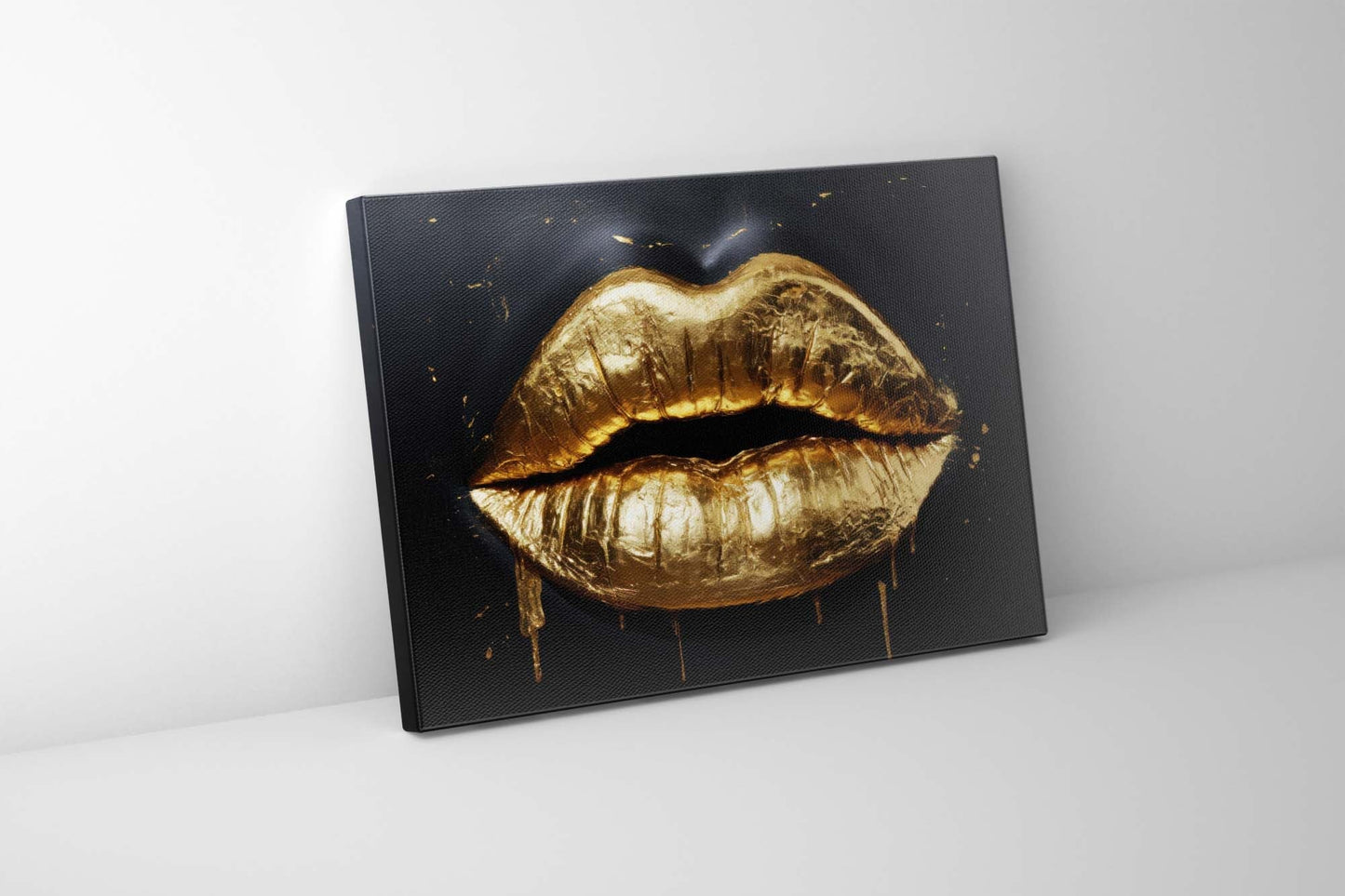 Wall Art Gold Lips 30" x 12" Fine Art Canvas