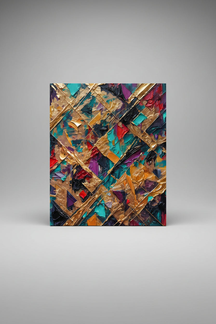Gilded Energy – Gold, Teal & Jewel Tone Abstract Canvas Wall Art