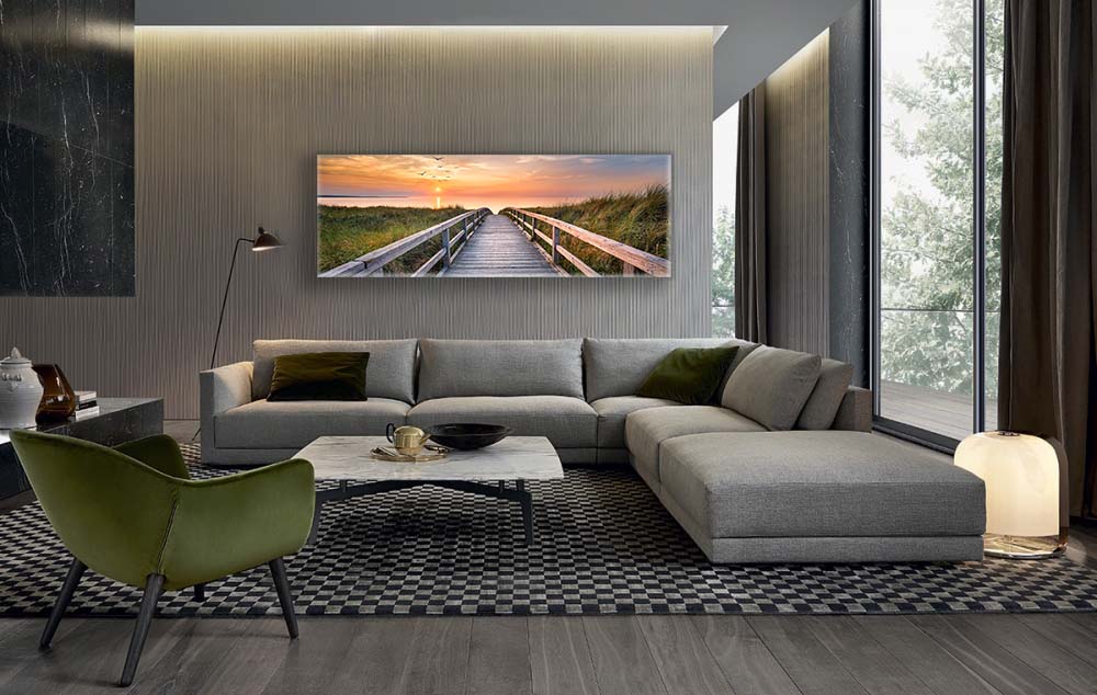 Sunset Pier 72' x 24 ' Glitter golden varnished fine print canvas