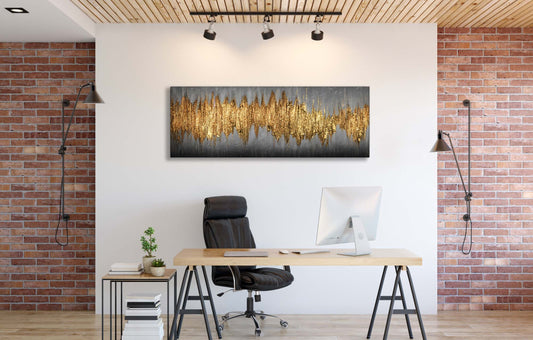 Gold Flame Abstract Artwork 72" X 24" Canvas Wall Fine Art Varnish Ready to be Hang