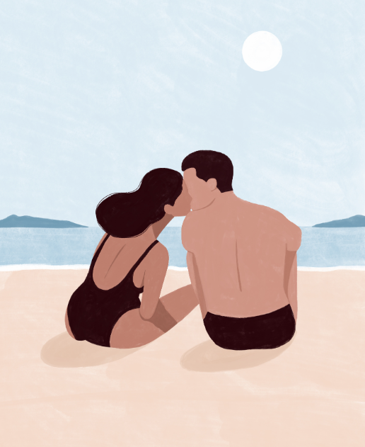Beach Sweet Couples Kiss 8"x 8" Varnished Canvas Print