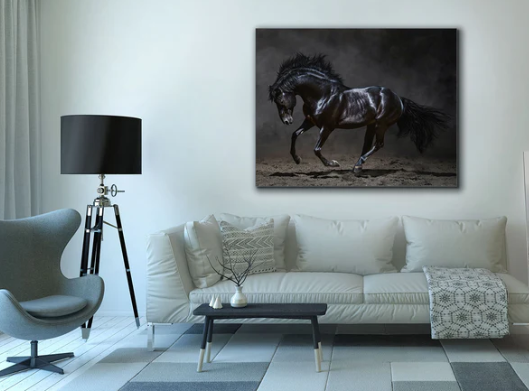 Black Stallion 48"x 36" Canvas Art Diamond varnish Ready to Hang