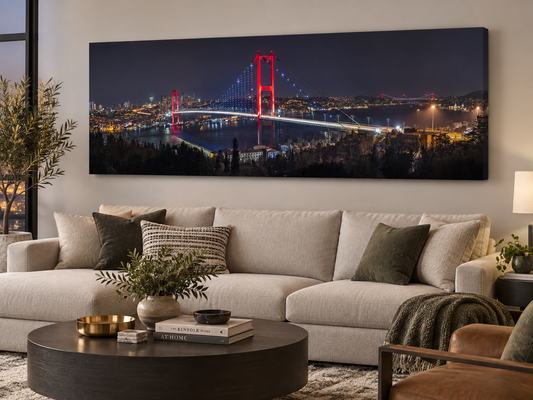Istanbul Bosphorus Bridge Canvas Print | Panoramic Turkey Night Wall Art