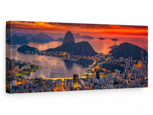 Rio de Janeiro Sunset Canvas Print | Sugarloaf Mountain Panoramic Wall Art