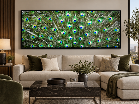 Peacock Feathers Canvas Print | Large Nature Wall Art with RGB Shimmer Finish
