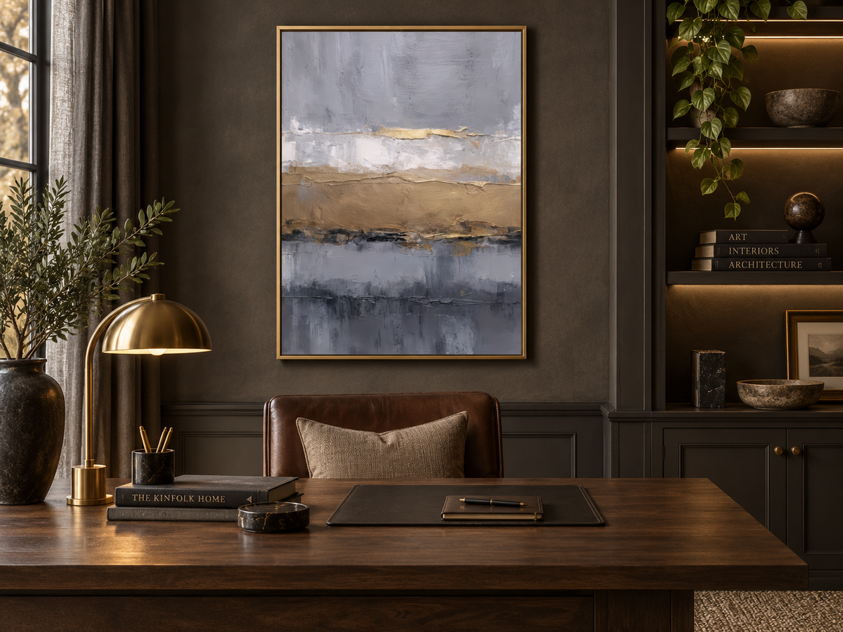 Golden Gray Abstract II | Abstract Canvas Print | Gold & Gray Wall Art