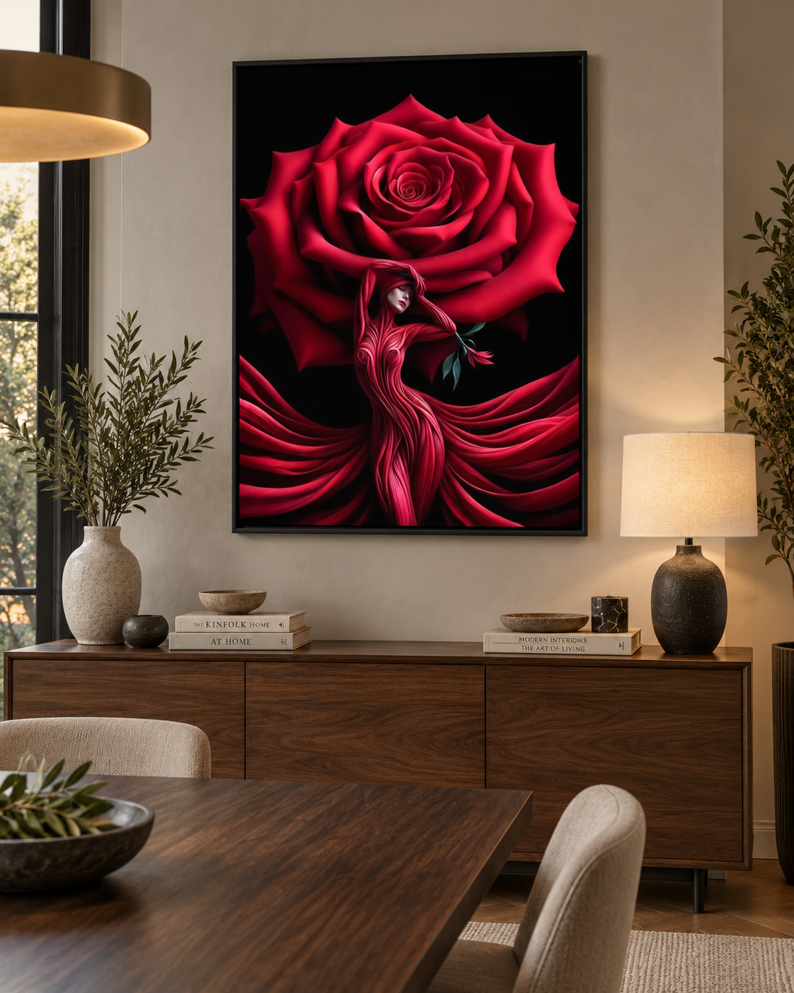 She Is the Rose | Surrealist Feminine Canvas Print | Large Format Romantic Wall Art