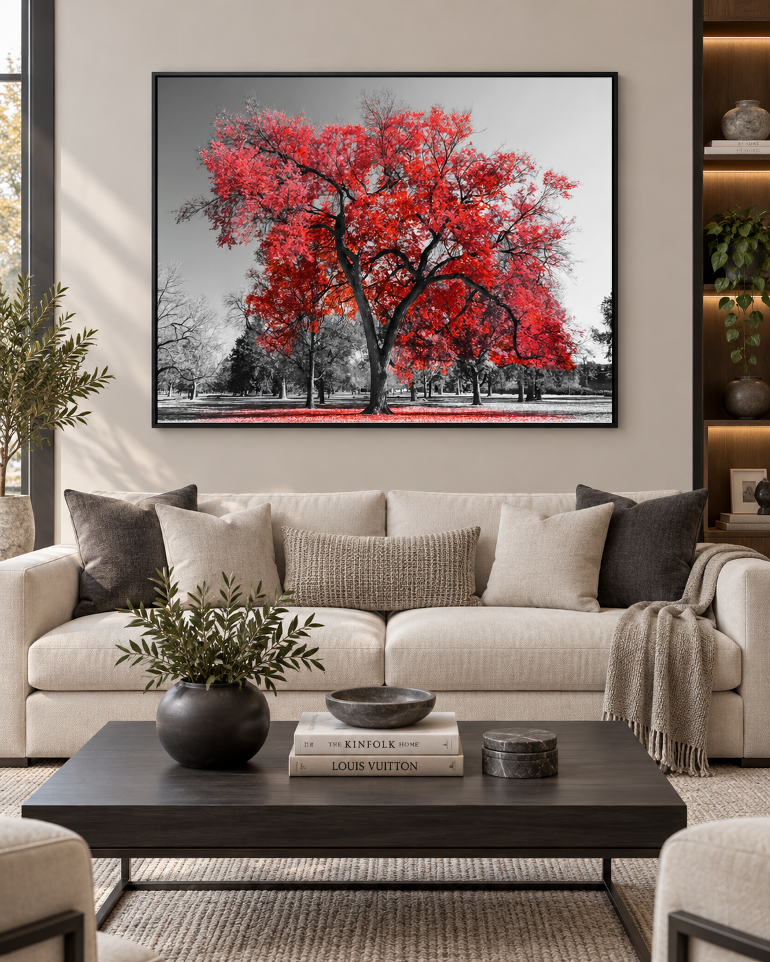The One Red Tree | Selective Color Photography Canvas Print | Large Format Nature Wall Art