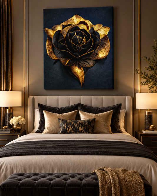 Black & Gold Flower Canvas Print | 36×36 Large Format Wall Art