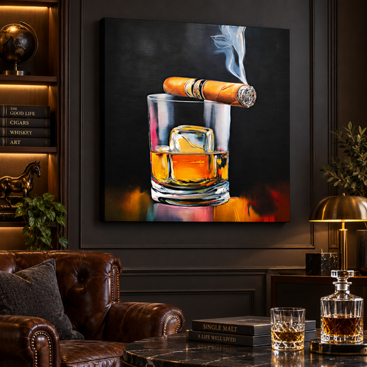 Whiskey & Smoke II | Canvas Print | Luxury Still Life Wall Art
