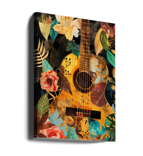 Justyna Jaszke's Guitar Floral Collage 16inx 20in Wall Art