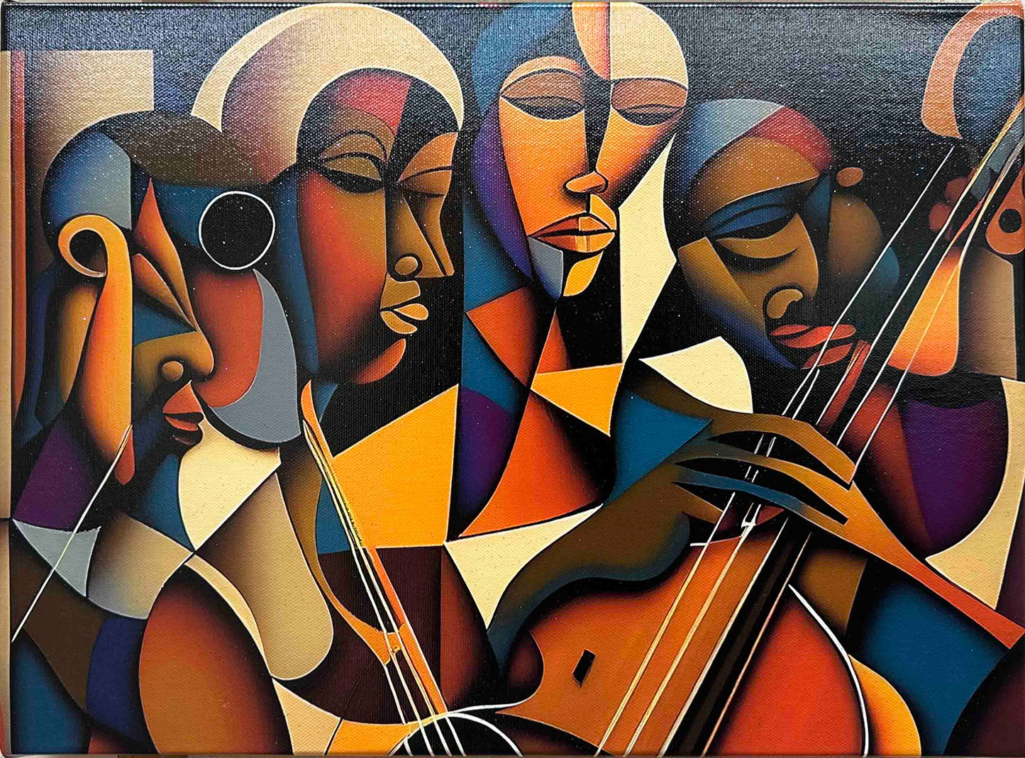 Musicians Abstract Art 16''x 12'' Fine Wall Art Varnished
