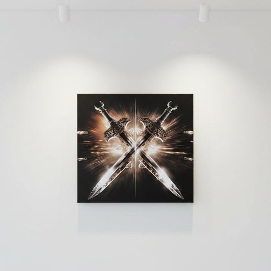 Crossed Swords Glitter Finish 12in x 12in Canvas Art