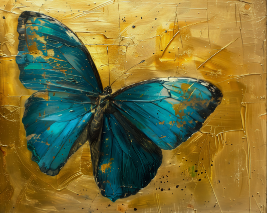 Golden Blue Butterfly 24in x 30in Varnished Wall Canvas