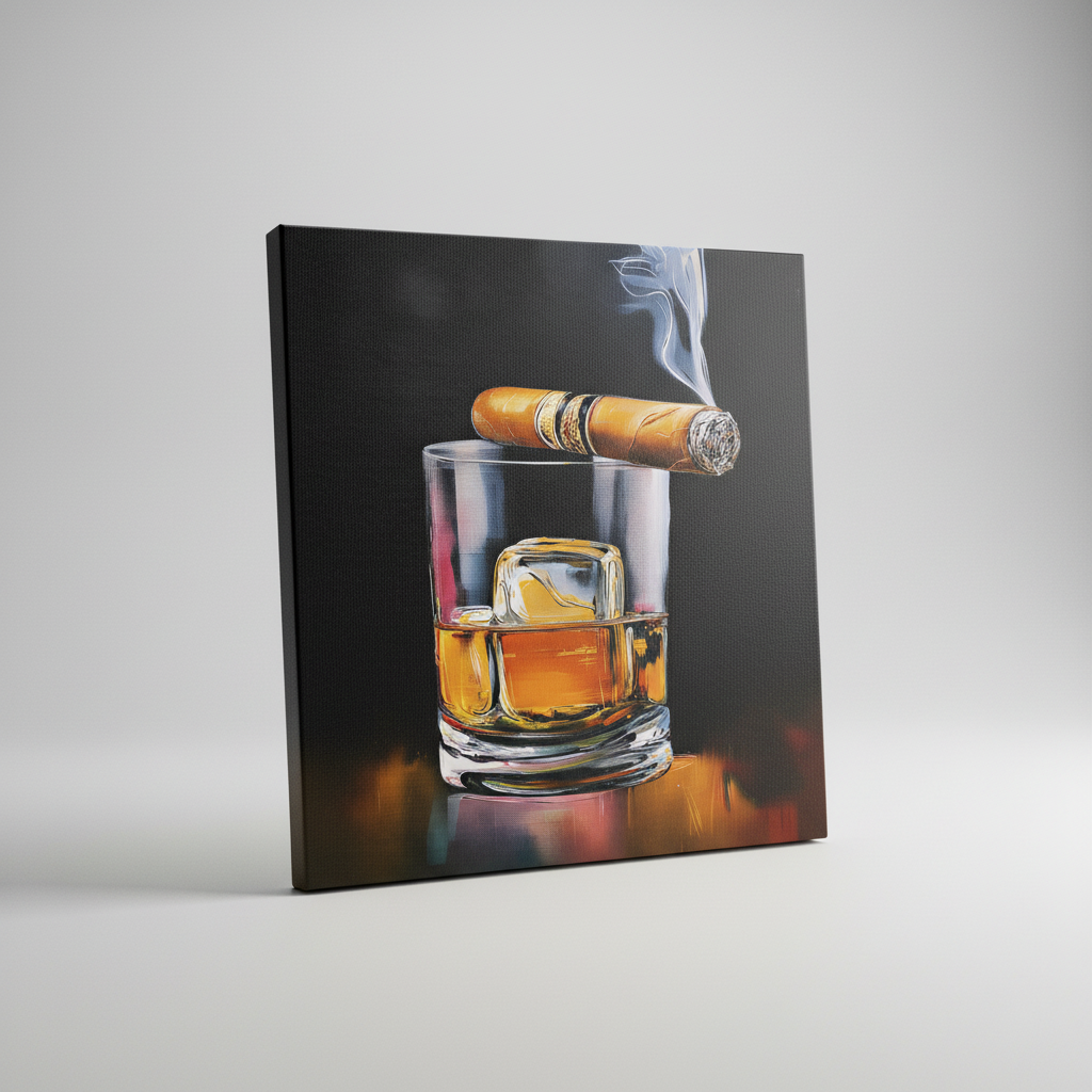 " Whiskey and Smoke II " 12 in x 12 in Varnished Wall Canvas Art