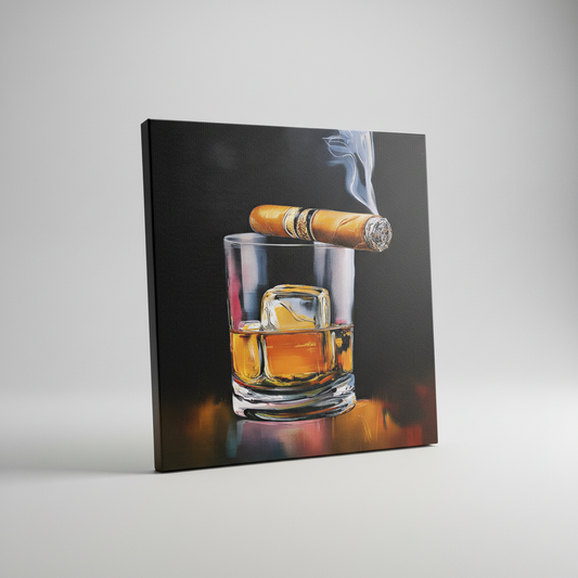 Whiskey and Smoke II - 12 in x 12 in Varnished Wall Canvas Art