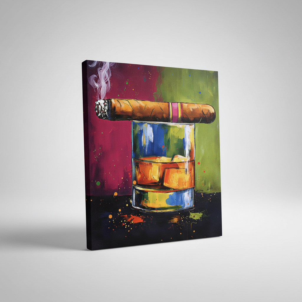 " Whiskey and Smoke I " 12 in x 12 in Varnished Wall Canvas Art