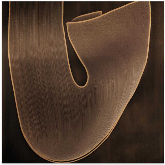 Biophilic IV by Alma, front view of the artwork; a folded brown organic form with fine linear markings and glowing edges.
