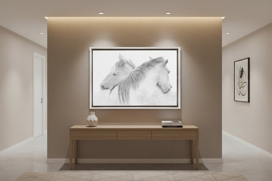 Affection "Horses" by Marie-Anne Stas 72in x 36in Fine Art Framed Canvas