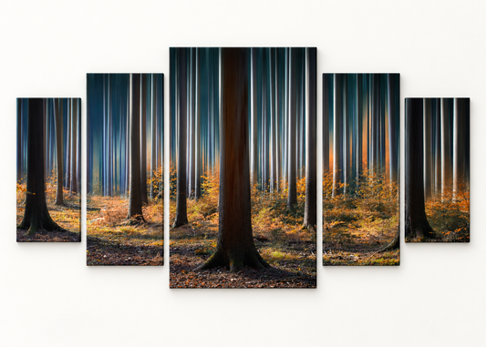 Golden Light in the Forest Compact 5 gallery-wrapped canvas set; illustrative front view, see size guide for dimensions