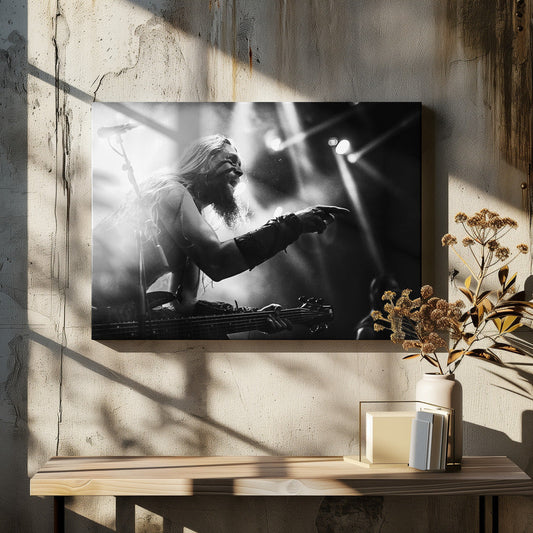 Here's Looking at You Kid – Ensiferum | Music Photography Canvas Print — black-framed canvas above a console