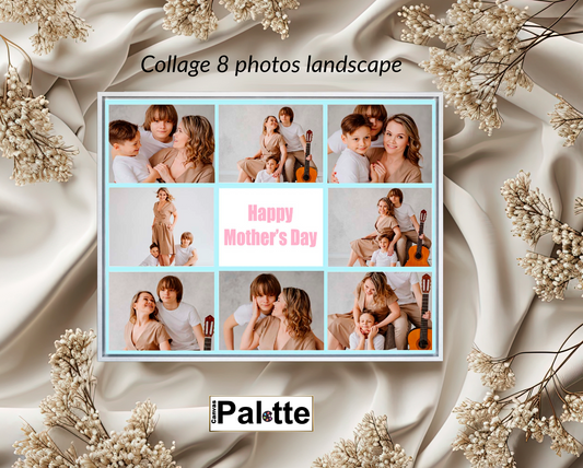 Personalised collage sample on canvas in Toronto Canada at CanvasPalette.com. The photo shows a photo studio of a mother with her two sons. Frame brushed white. mother's day gifts