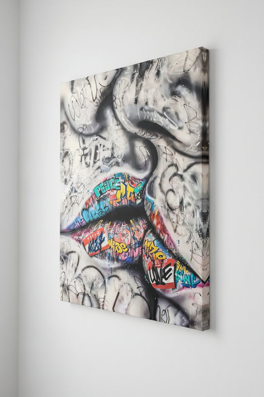 Hello Love Graffiti Wall Art 16in x 20in Varnished Canvas