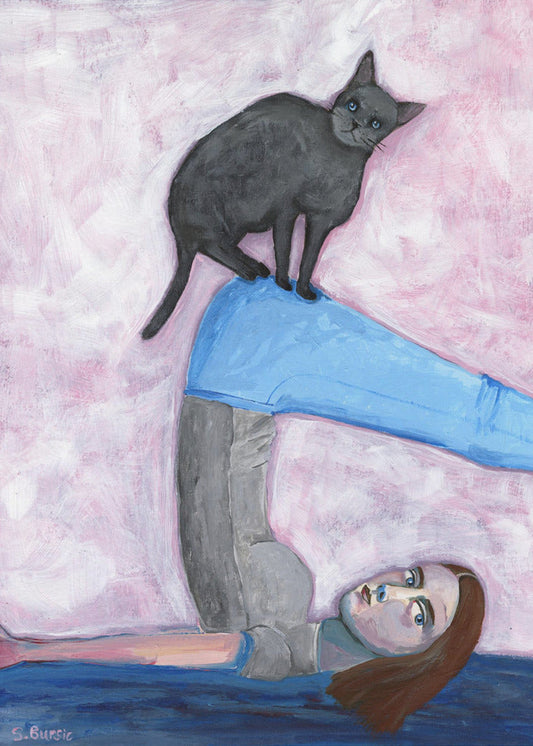 Yoga with my Cat Wall Artwork In Black Floating Frame
