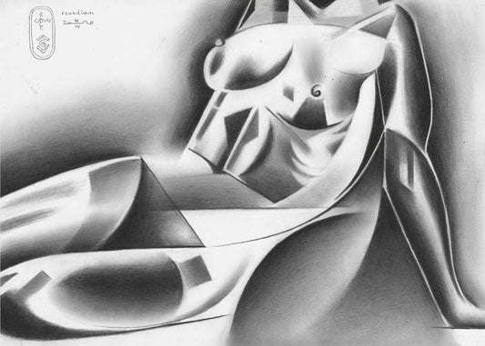Roundism - 31-03-20 by Corné Akkers, front view of the artwork; an abstract figure with bright curved highlights and deep sculptural shadows.