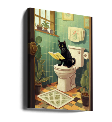 Toilet Kitty Cat 16''x 20" Varnished Canvas Print