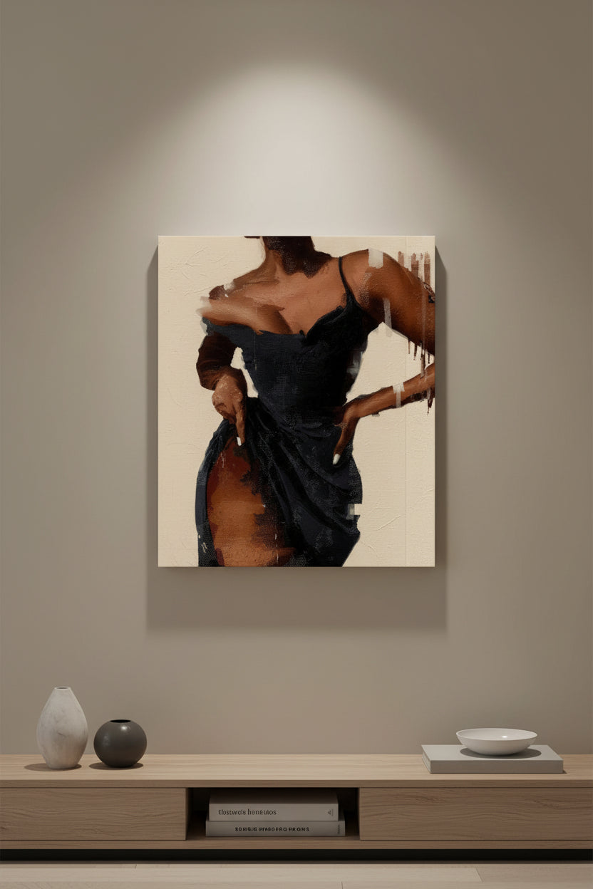 Black Dress Wall Art 16"x20" Varnished Canvas Print