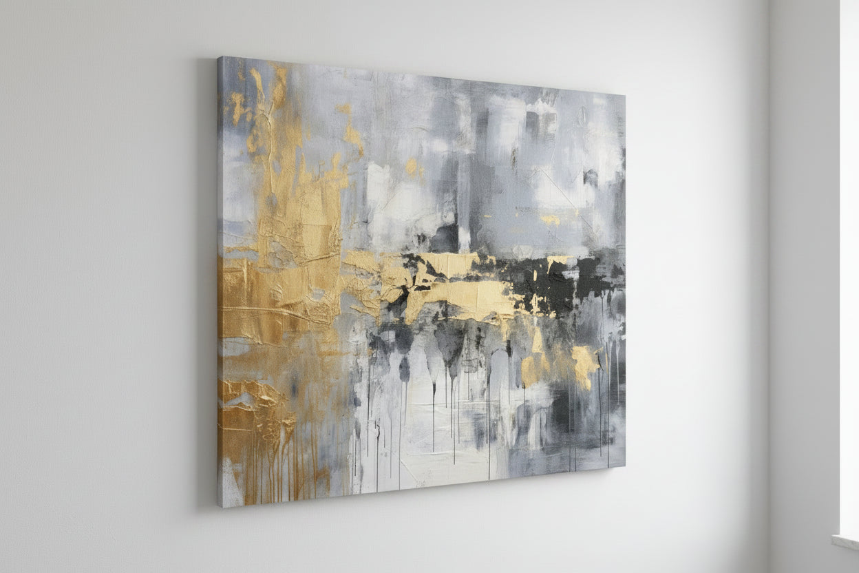 Golden gray abstract 16"x 20" Varnish Fine artwork ready to hang