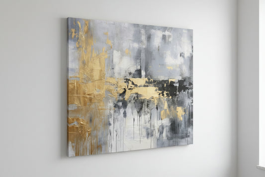 Golden Gray Abstract 16"x 20" Varnish Fine Art Canvas
