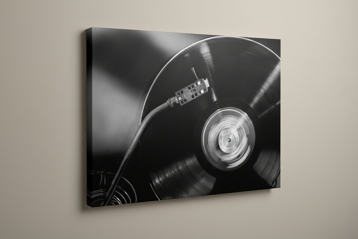 Spinnin' | Vinyl Record Canvas Print | Black & White Music Wall Art
