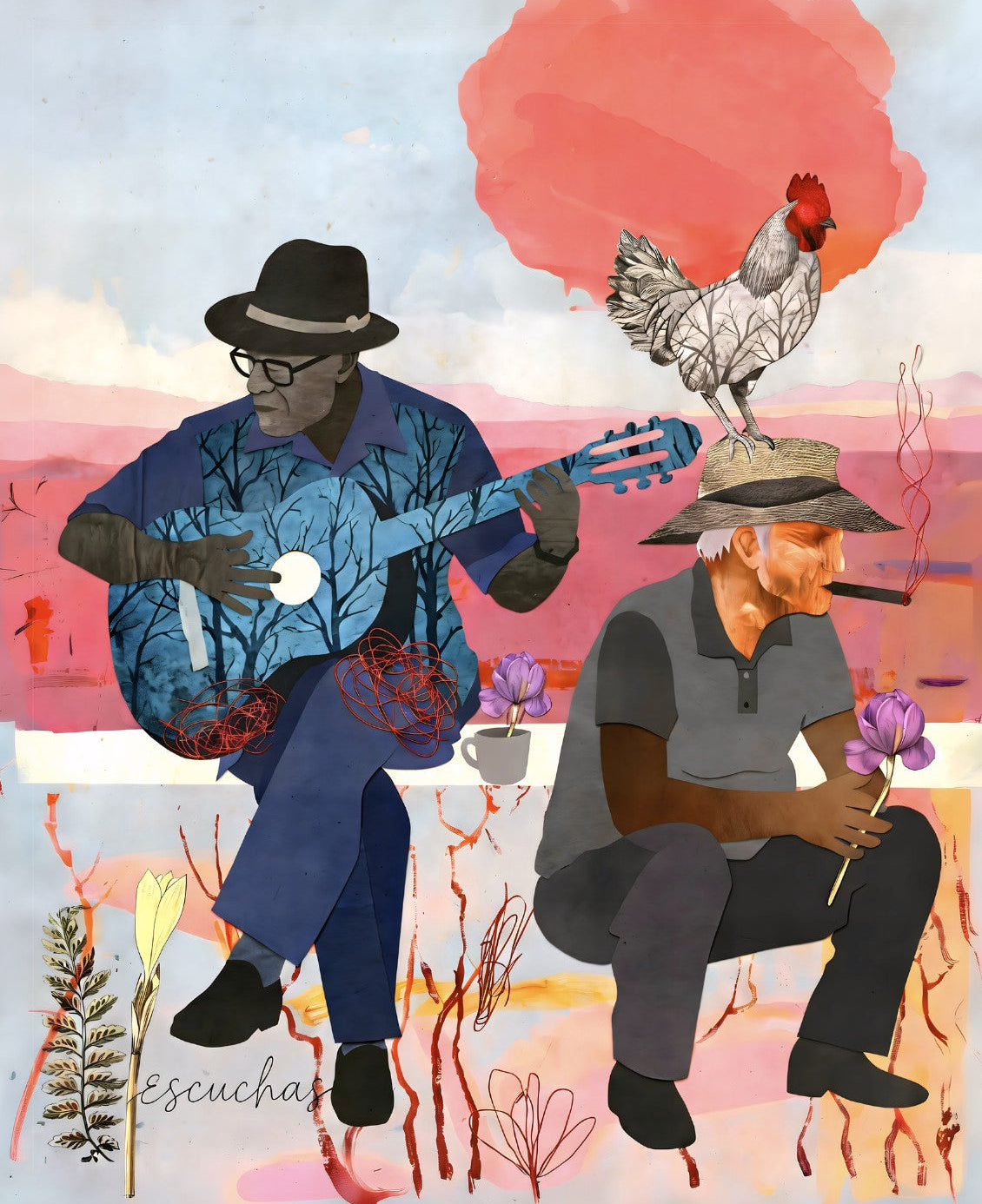 Cuban Men "Escuchas" 16 in x 20 in Varnished Art Canvas Print