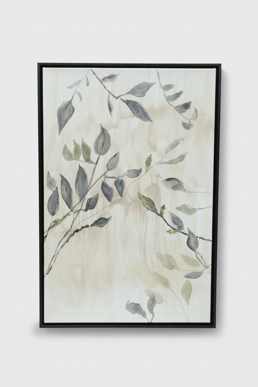 Painted Leaves Wall Art 24" x 36" Black Framed Varnished Canvas Print