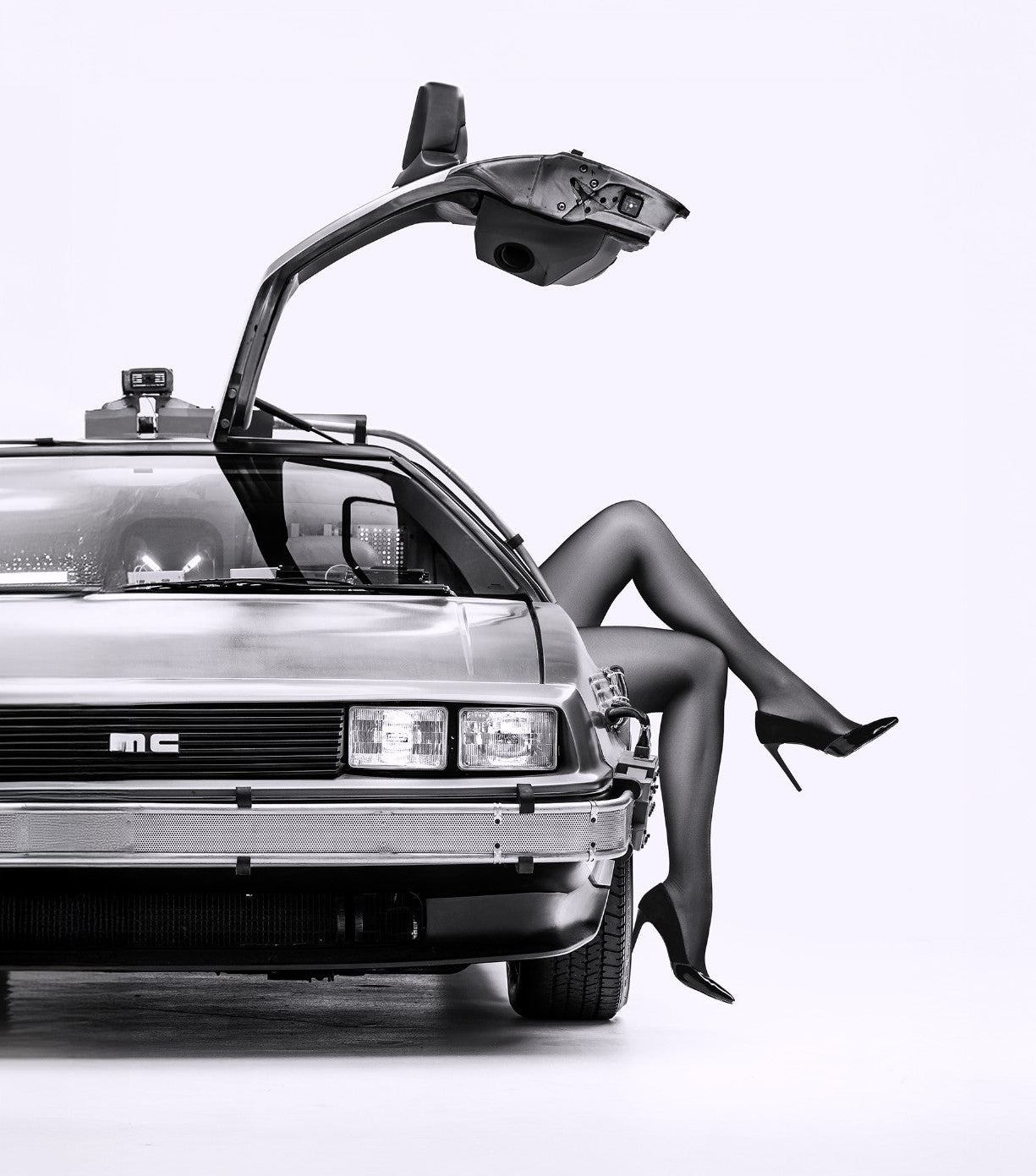 Black & White DeLorean Wall Art 16in x 20in Canvas Print
