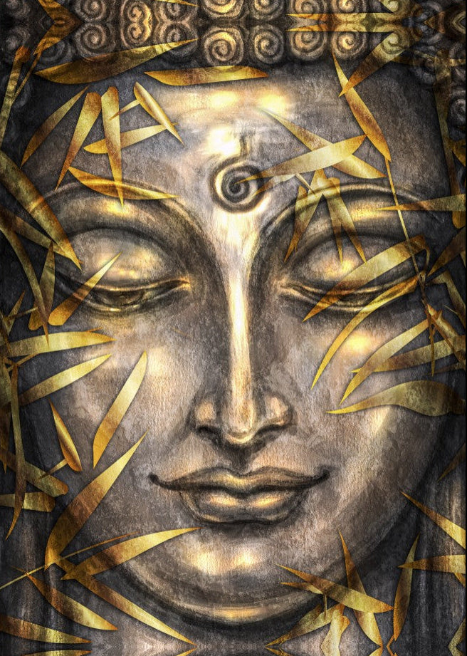 BUDDHA STATUE CANVAS ART GOLD LEAVES