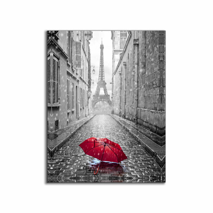 Red Paris Umbrella Canvas Print 36in x 47in Silver Varnish