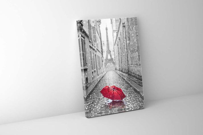 Red Paris Umbrella Canvas Print 36in x 47in Silver Varnish