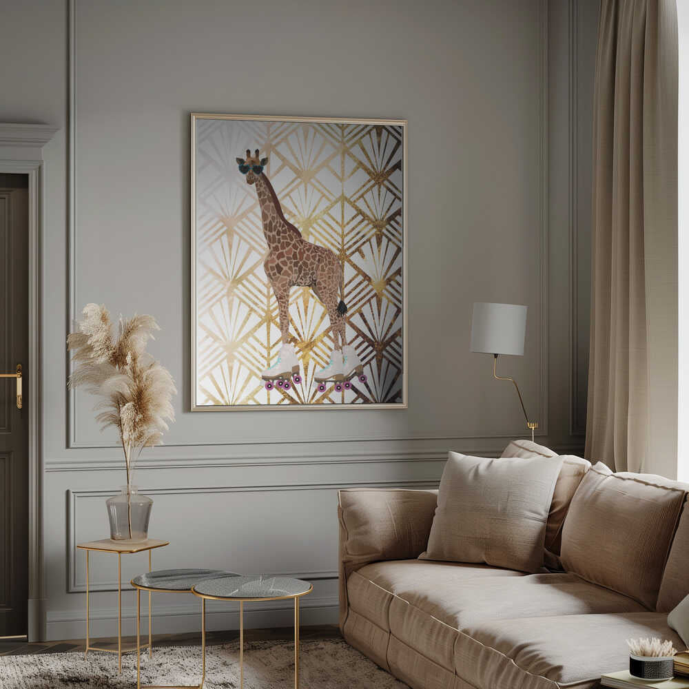 Wall art Giraffe Rollerskates Art Deco
