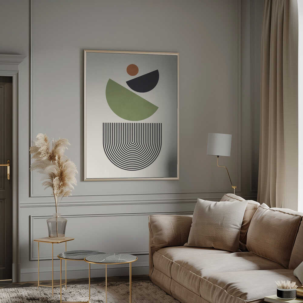 Wall art Geometric Shapes in Green Black and Orange