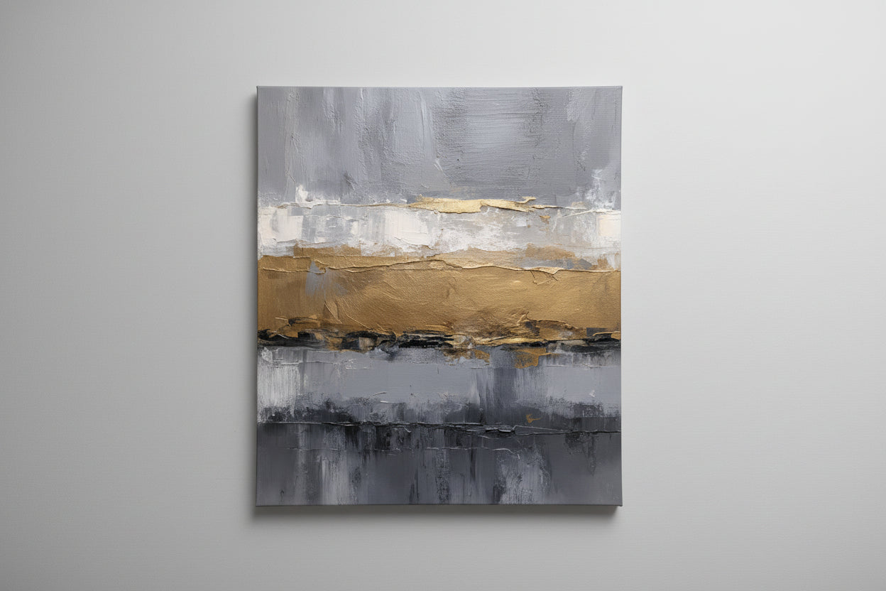 Golden Gray Abstract II 16"x 20" Varnish Canvas Print