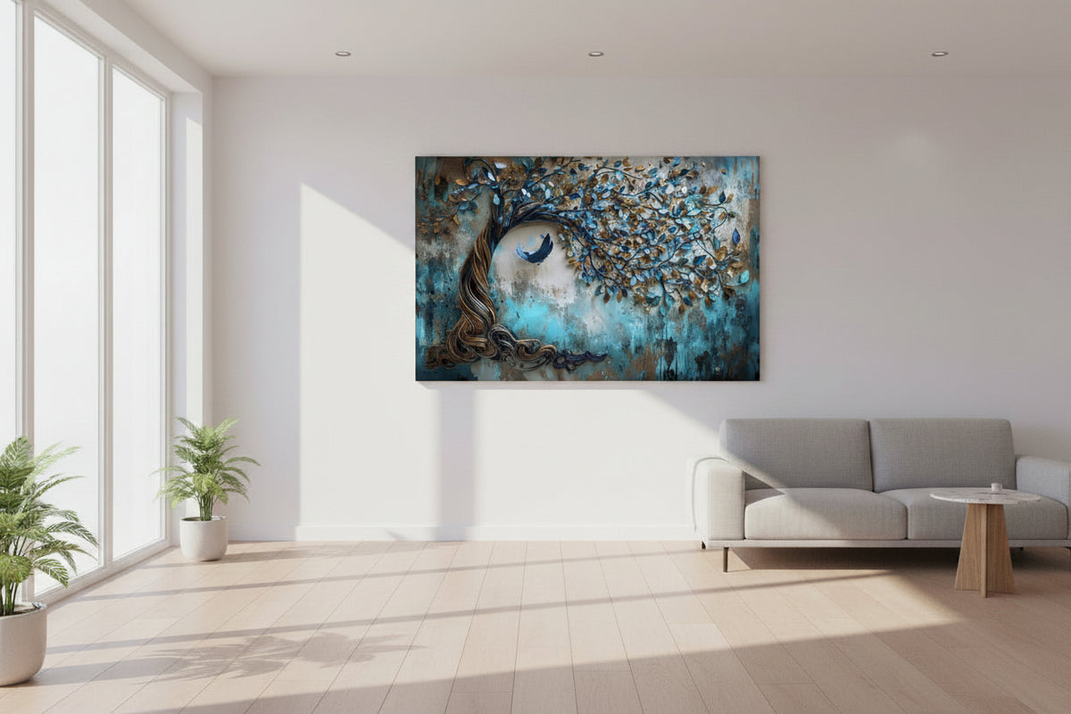 Whispers in Blue – Contemporary Tree Canvas Wall Art